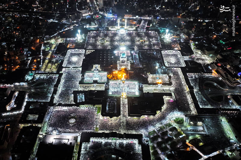 تصاویر هوایی از شب ۲۱ رمضان در حرم امام رضا(ع)